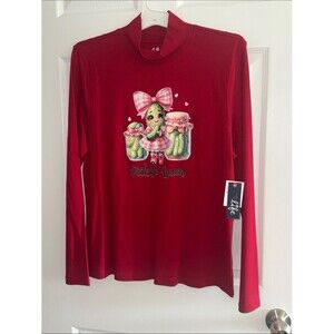 Made for life Women's 100% cotton Red 'Pickle Queen' Long-Sleeve Top Xl NWT